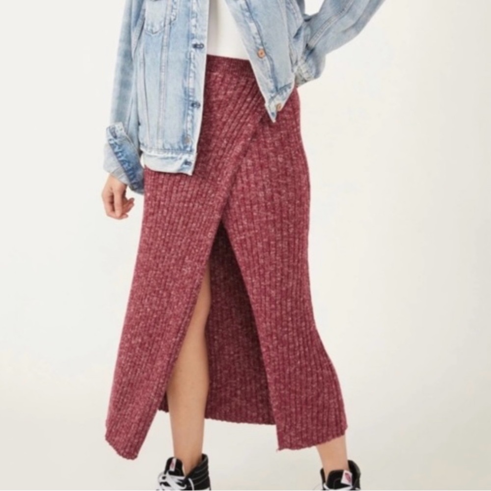 New Free People Maroon Better Days Midi  Sweater Skirt